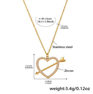 Gioielli personalizzati in acciaio inossidabile 316 pietre piene una freccia passa attraverso la collana pendente a forma di <span class=keywords><strong>cuore</strong></span> per le donne - Product Image 4