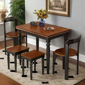 French Retro Style Folding Dining <b>Table</b> Solid Wood Extendable For Small Apartments Home Use Vintage Design - Product Image 1