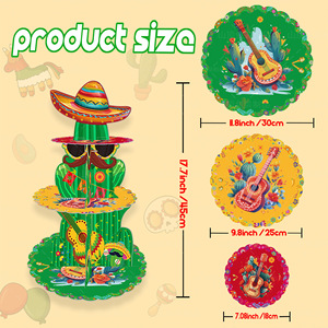 メキシコのパーティーケーキスタンド3層メキシコの誕生日パーティーカップケーキスタンドサボテンケーキスタンド - Product Image 3