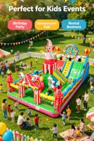 Structure gonflable combinée toboggan et château de saut sur le thème du cirque, en PVC 0,55 mm, pour enfants, idéale pour la location événementielle