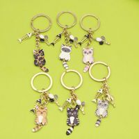 Karikatür Kedi Anahtarlık, 95x30mm, Çantalar ve Hediyeler için Altın Tonlu Metal Balık Kılçığı ve Balon Takıları, 6 Çeşit