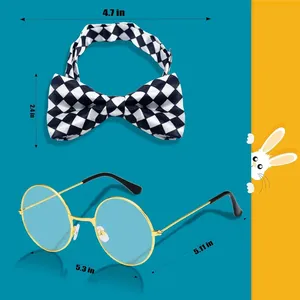 Conjunto de Disfraz de Conejo Blanco: <span class=keywords><strong>Sombrero</strong></span> <span class=keywords><strong>Loco</strong></span>, Orejas de Conejo, Gafas, Lazo, Guantes, 100% Algodón, Accesorios para Playa, <span class=keywords><strong>Pascua</strong></span>, Halloween - Product Image 5
