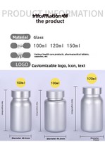 Bouteilles de capsules en verre de qualité alimentaire avec dessus en argent pour produits de santé pour la distribution de comprimés de poudre de médicaments bonbons aliments