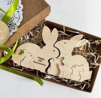 Holz Ostern Kaninchen Familie Puzzle Hase Familie Mama Papa Baby Holz Puzzle, 5 in 1 Set Muttertag Geschenk