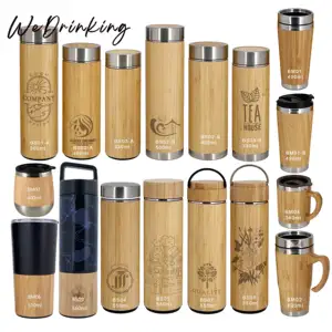 BS01-A 480ml 17oz Double Wall Insulated Bamboo Water Bottle with Stainless Steel Tea Infuser for Detox Tea On-The-Go