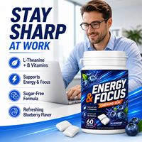 Vitahall OEM Marque Privée Chewing-gum Énergisant Saveur Myrtille Sans Sucre L-Théanine Vitamines B Complément Cérébral Stimulant