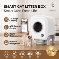 Bac à litière intelligent pour chat à nettoyage automatique, contrôle par application, élimination des odeurs, grande capacité 72L, bac à déchets 7L, ABS, pour plusieurs chats, usage intérieur