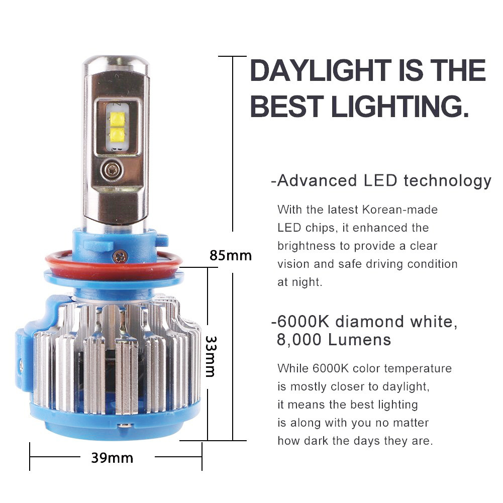 Haute qualité LED Phare kit de Conversion T1 Série 8000LM 6000K Canbus H4 H1 H3 LED Voiture Phare HB4 9007 HB5 Ampoule