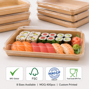 Disposable <b>Kraft</b> Paper Sushi <b>Box</b> with PET Lid Waterproof Oil-Proof Takeout Container Custom Printed 8 Sizes - Product Image 1
