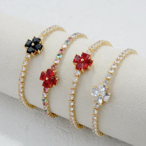 Pulsera de Trébol de Cuatro Hojas con Diamantes de Lujo, Color Flor, 3MM, 18CM, Pulsera de Oro, Circonita Cúbica, Pulsera de Tenis con Flor Arcoíris - Product Image 6