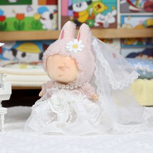 Vêtements pour poupées en peluche, robe de mariée, 17 cm, jouet DIY, rideaux en tissu, pendentif en vinyle, style macaron, vente en gros - Product Image 6