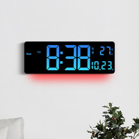 Horloge murale multifonctionnelle 16 pouces, best-seller transfrontalier, avec affichage RGB changeant de couleur, thermomètre, phases de lune et alarme