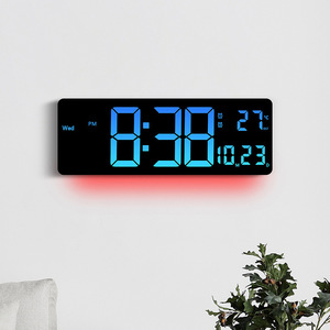 <span class=keywords><strong>Horloge</strong></span> <span class=keywords><strong>murale</strong></span> multifonctionnelle 16 pouces, best-seller transfrontalier, avec affichage RGB changeant de couleur, thermomètre, phases de lune et alarme - Product Image 4