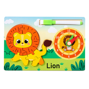 Reloj de Madera Educativo para Niños, Juguete de Aprendizaje de Tiempo con Animales, Rompecabezas, Tablero de <span class=keywords><strong>Dibujo</strong></span> 3 en 1, Montessori, Educación Temprana, Combinación de Formas - Product Image 1