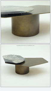 Mesa auxiliar de estilo moderno nórdico, mesa de centro rústica de acero inoxidable de mármol natural dorado para sala de estar, muebles para el hogar, hierro - Product Image 5