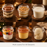 Gobelet à dessert rond en PET transparent jetable avec couvercle, récipient pour mousse, pudding, yaourt, tiramisu, bol de rangement pour gâteau à emporter en plastique