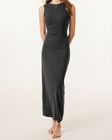 Robe longue décontractée d'été sans manches pour femme, sexy, en maille respirante, coupe ajustée, effet délavé, pour femmes élégantes