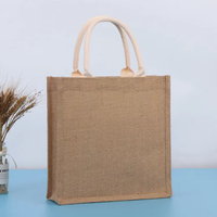Sac fourre-tout en toile de jute réutilisable, grand format, en chanvre et lin, avec poche avant en coton, idéal pour les cadeaux et le shopping (vente en gros)