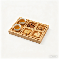 Ensemble de 6 plateaux compartimentés en bambou naturel, boîte de rangement pour thé japonais, en-cas, fruits secs