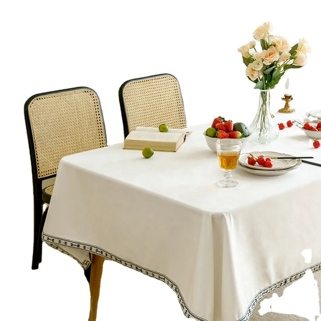 Nappe française de luxe en velours de couleur unie avec franges brodées Design-F Nappe de table pour tables rectangulaires