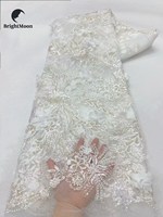 Luxe Orange 3D Floral Mesh Dentelle Tissu avec Perles Belle 3D Fleur Robe de Mariée pour la Mariée