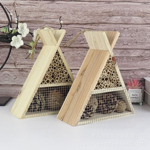 Nido de Insectos de Madera, Colmena Triangular para Colgar al Aire Libre, Color Madera Natural, Adorno de Jardín - Product Image 2
