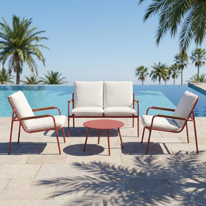 Conjunto de Sofá de Malha para Exterior com 4 Peças, Estrutura de Aço, Conjunto de Conversação para Pátio com Braços de Madeira Sintética e Mesa Redonda para Jardim - Product Image 5
