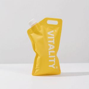 Bolsa de pie azul reutilizable impresa personalizada con mango de plástico Bolsa a prueba de fugas con boquilla fácil de usar - Product Image 5