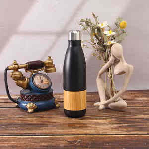 Gobelet isotherme à double paroi en acier inoxydable 304 avec manchon en bambou imitation bois, écologique et anti-fuite, pour le bureau - Product Image 4