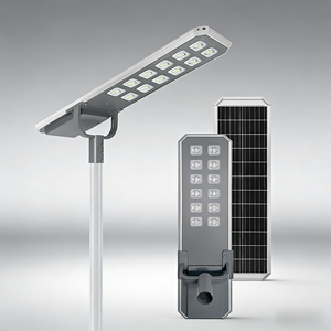 ไฟถนนโซลาร์เซลล์ออลอินวันสำหรับภายนอกอาคาร มาตรฐาน IP65 ใช้หลอด LED กำลังสูง พร้อมแบตเตอรี่ LiFePO4 และโครงสร้างอะลูมิเนียม - Product Image 1