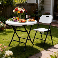 Table pliante ronde écologique de 80 cm, table pliante de type valise, table portable d'extérieur