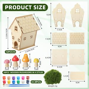 Casa de Hadas de Madera sin Pintar al por Mayor, Mini Cabaña de Elfo <span class=keywords><strong>en</strong></span> Blanco, Juguete de Madera Natural para Ensamblar, Manualidades de Pintura a Mano para Niños - Product Image 2