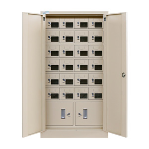 Casier à téléphones portables moderne en acier inoxydable à 24 compartiments avec stations de charge pour bureau, cuisine, école, atelier, entrepôt et parc - Product Image 1
