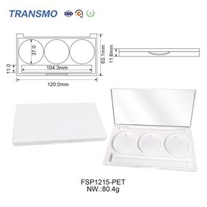 Boîtier PET pour fard à paupières, correcteur crème et blush, avec miroir, 3 couleurs, avec emplacement pour pinceau - Product Image 2