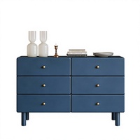 Commode moderne à 6 tiroirs avec poignées dorées, grand meuble de rangement en bois bleu pour la maison, la chambre, la salle à manger, le couloir, hauteur réglable