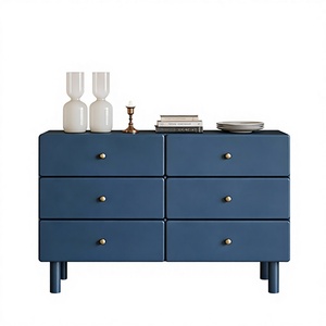 <span class=keywords><strong>Commode</strong></span> moderne à 6 tiroirs avec poignées dorées, grand meuble de rangement en <span class=keywords><strong>bois</strong></span> <span class=keywords><strong>bleu</strong></span> pour la maison, la chambre, la salle à manger, le couloir, hauteur réglable - Product Image 1