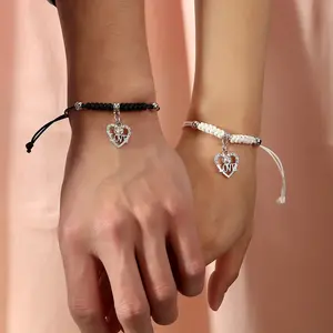 2022 sevgililer günü kalp aşk kolye bilezik çift için 2 adet/takım moda kristal çekicilik bilezik hediyeler romantik takı