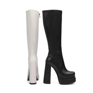 S403 caliente Otoño Invierno superventas tacón alto punta redonda <span class=keywords><strong>botas</strong></span> cuadradas para mujer <span class=keywords><strong>botas</strong></span> cómodas elásticas <span class=keywords><strong>de</strong></span> punto negro - Product Image 6