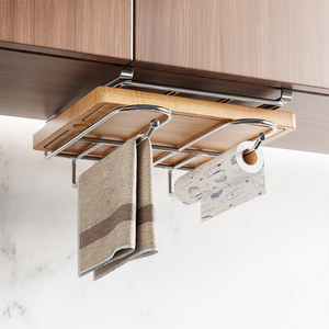 Étagère de rangement de cuisine multi-niveaux sans perçage sous l'armoire avec porte-serviettes et porte-papier, style moderne, en acier inoxydable 304 - Product Image 2