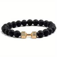 Pulsera de Hombre con Cuentas de Piedra Volcánica Negra Natural, Estilo Moderno, en Oferta, para Regalo de Aniversario