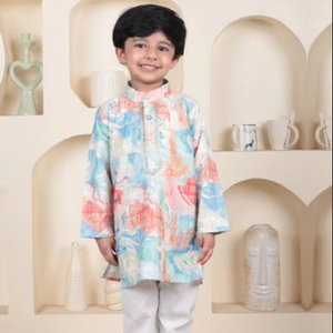 Ensemble Kurta et pyjama pour garçons, imprimé multicolore, vêtements ethniques traditionnels pour enfants, tenue de fête et de mariage - Product Image 1