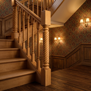 Poteau de balustrade d'escalier en bois massif traditionnel, balustre torsadé, colonne tournée, tige de balustrade, fournisseur en gros - Product Image 1