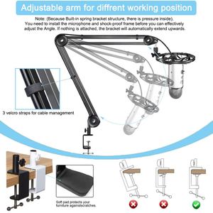 Soporte de brazo de micrófono de estudio profesional soporte de escritorio de tijera de suspensión ajustable con kit de <span class=keywords><strong>clip</strong></span> de micrófono de filtro Pop - Product Image 3