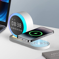 Chargeur sans fil 3-en-1 LED de bureau 5W, station de charge rapide pliable, réveil, haut-parleur Bluetooth sans fil