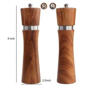 Moulin à poivre manuel en bois d'acacia à grossièreté réglable Ensemble de moulin à sel et à poivre en bois mince Moulins rechargeables - Product Image 2