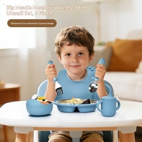 Assiette creuse transfrontalière pour enfants, compartimentée, incassable, pour la maternelle, motif singe de dessin animé