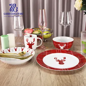 Elk pattern design 16pcs high quality kitchen dinner set gift box packing high temperature porcelain table plate dinnerware