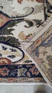 Tapis Oushak bleu et ivoire tissé à la main, motif floral en médaillon, tapis en laine turque, décoration bohème pour la maison, salle à manger, tapis fait main pastel - Product Image 2