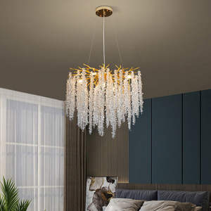 Salon art décoratif plafonnier branche d'arbre salon luxe or clair goutte de pluie lustre en cristal à vendre - Product Image 5