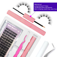 Kit de cils en grappe DIY en gros, 72 grappes, bande fine, extensions de cils individuels véganes avec applicateur et scellant